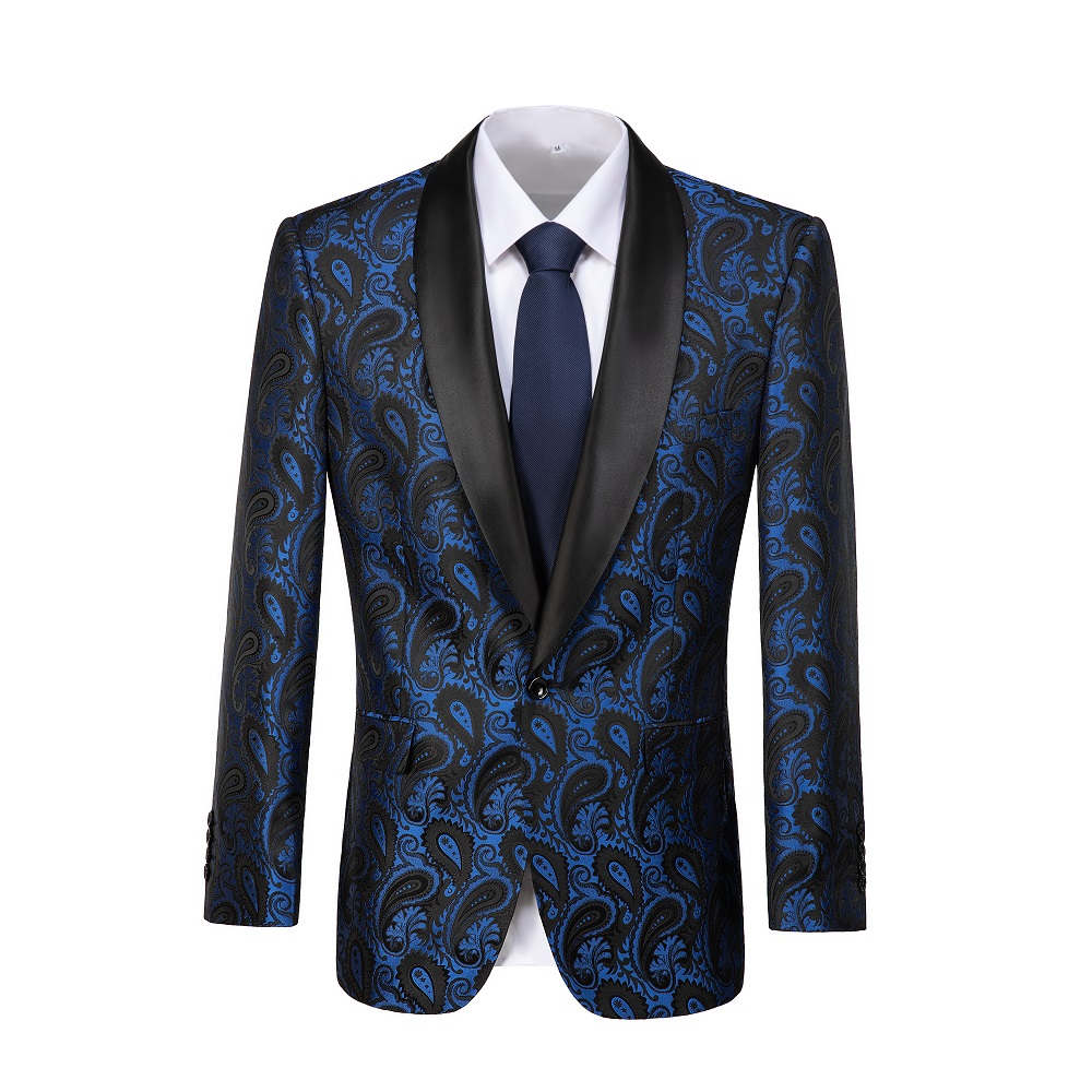 MOSEDOU Paisley Pattern One Button Blazer,Men's Casual Flap Pocket Lapel Suit Jacket For Business